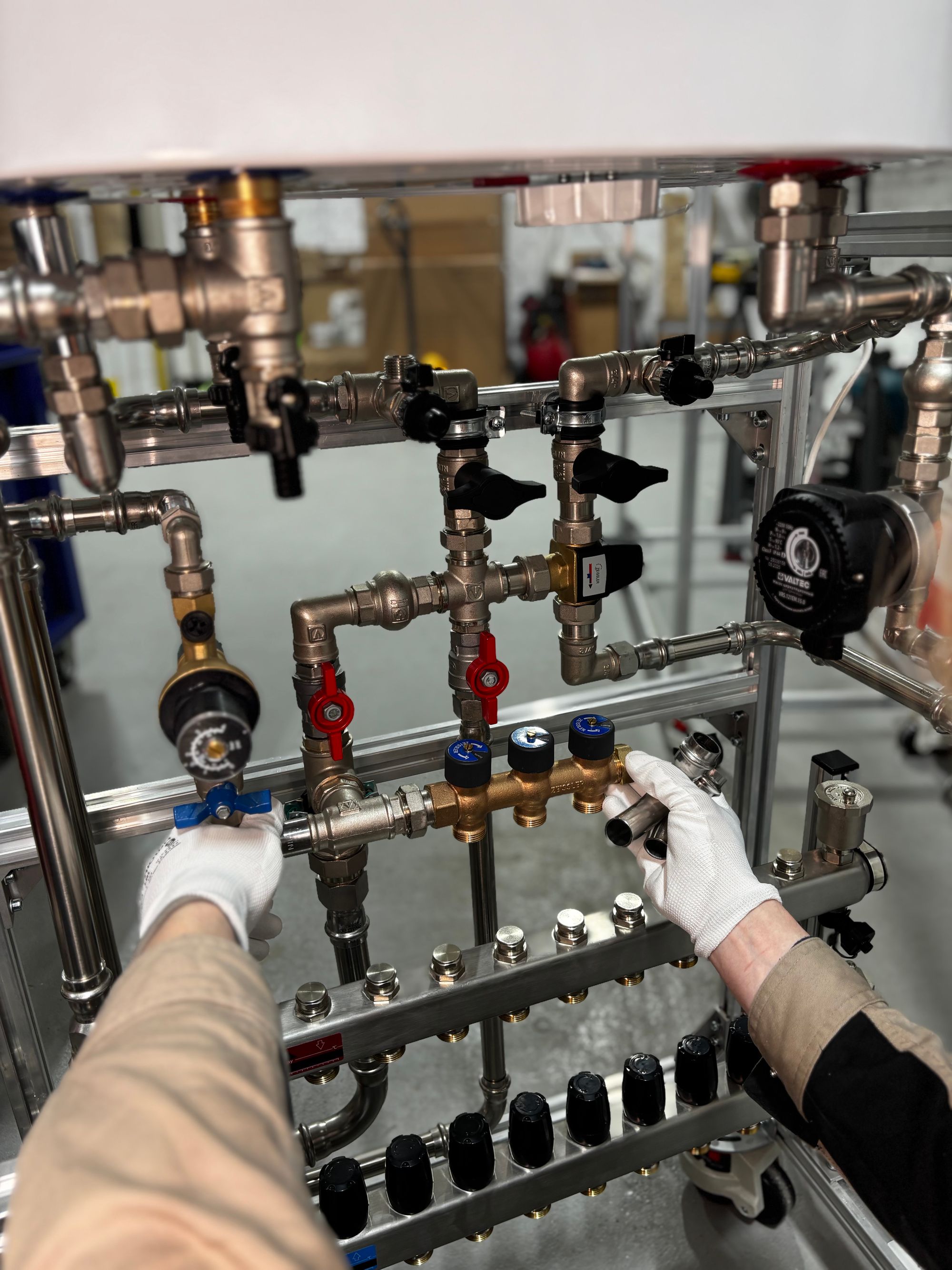 Copper manifold and valves on a residential water system